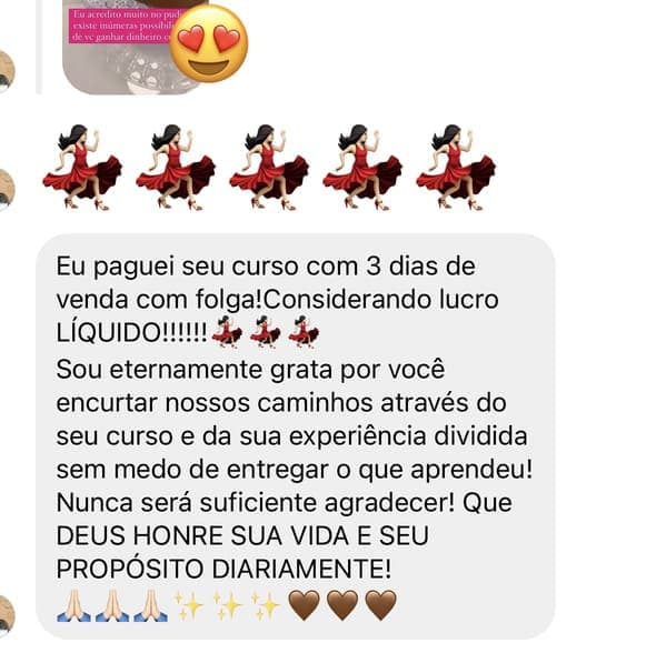 Depoimento de aluna com lucro líquido em 3 dias